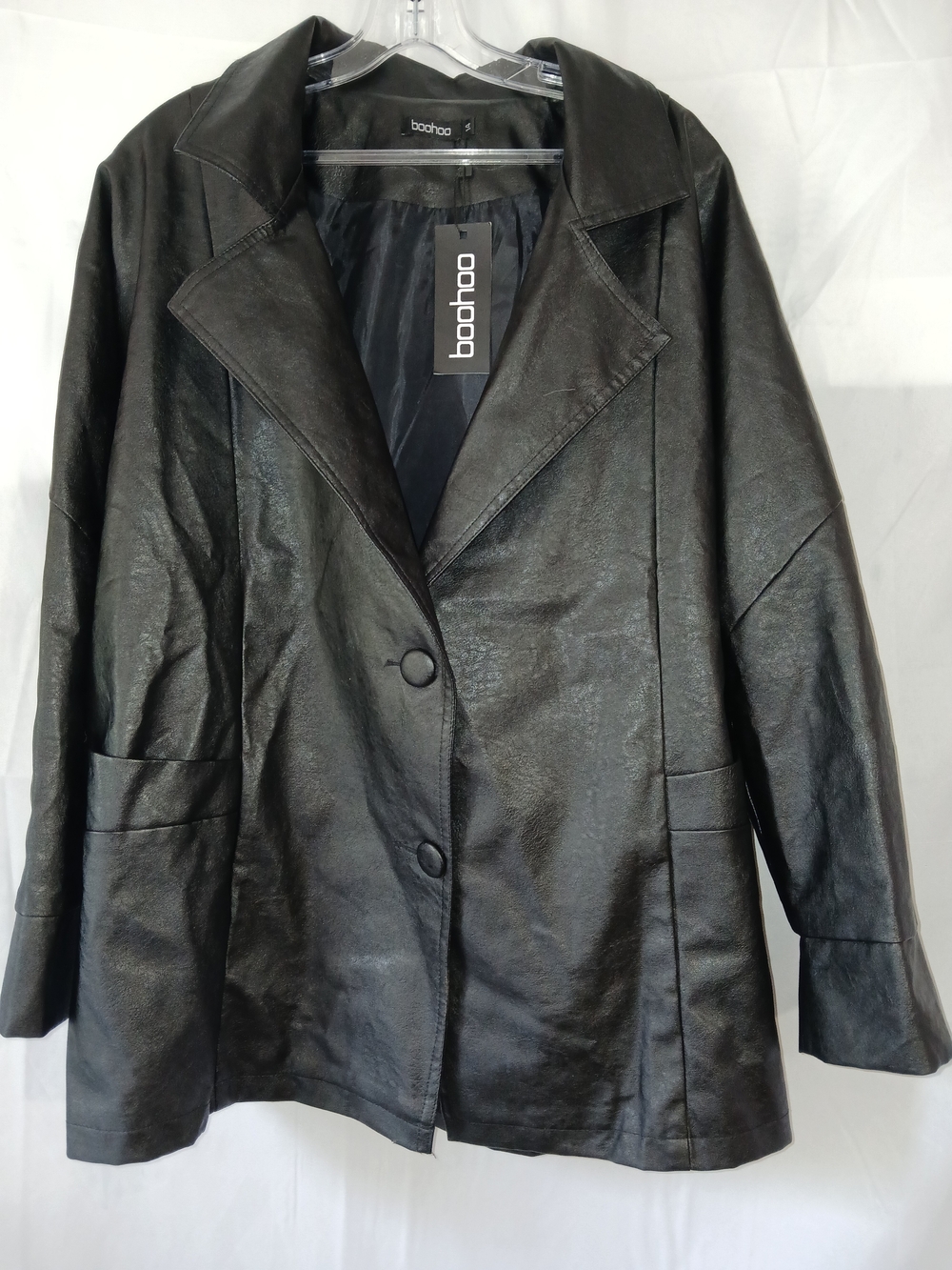Boohoo Black Faux Leather Notch-Lapel Blazer